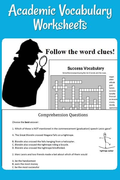 academic vocabulary worksheets