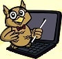 Teacher-owl with glasses and a pointer  sitting on a computer (logo for EnglishHints)