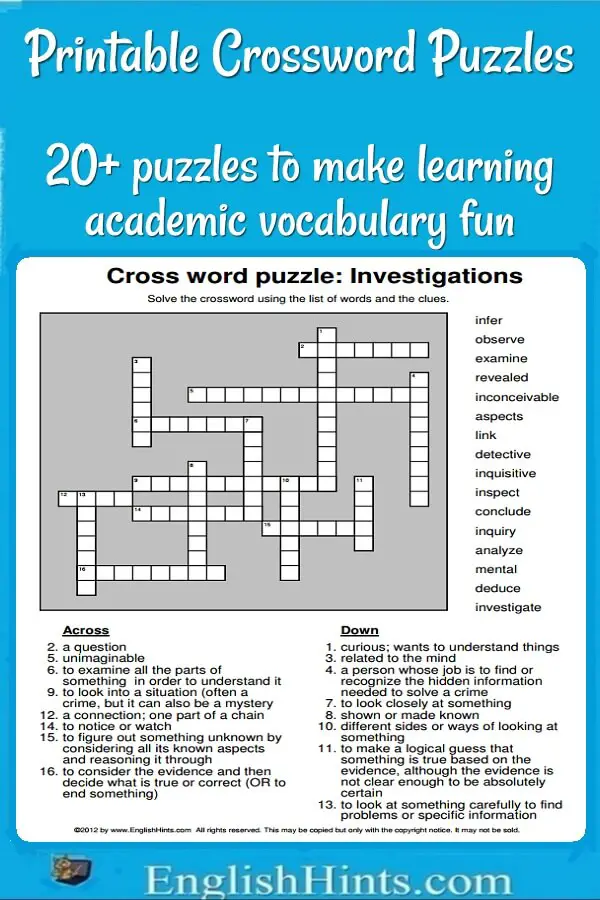 20+ Printable Crossword Puzzles: Make Learning Vocabulary Fun!
